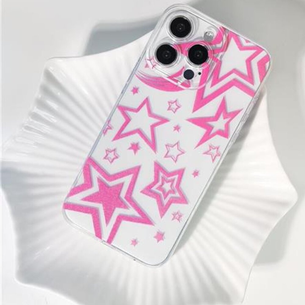 15 Pro Max Case Clear Pink Star Luxury for Girls & Women